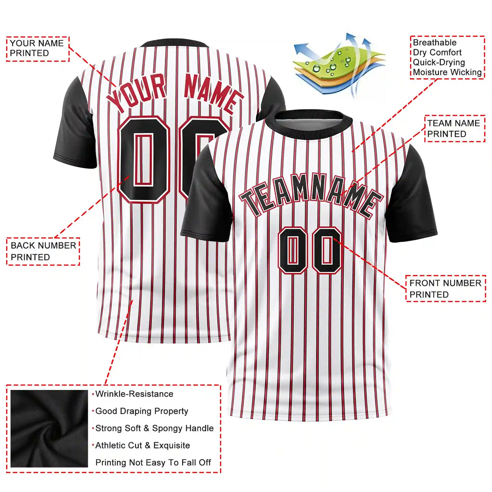 Custom White Red-Black Pinstripe Pattern Design Performance T-Shirt