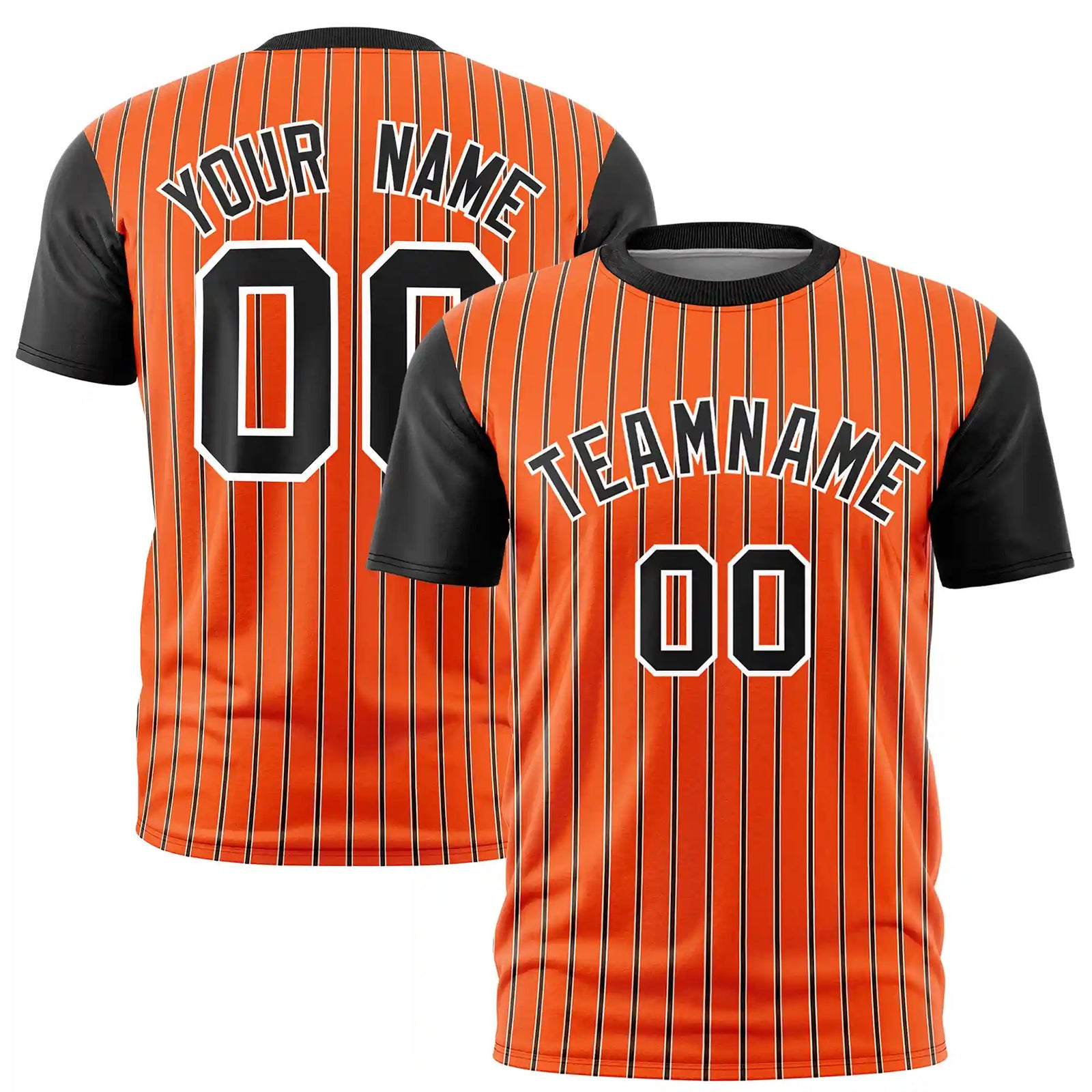 Custom Orange White-Black Pinstripe Pattern Design Performance T-Shirt