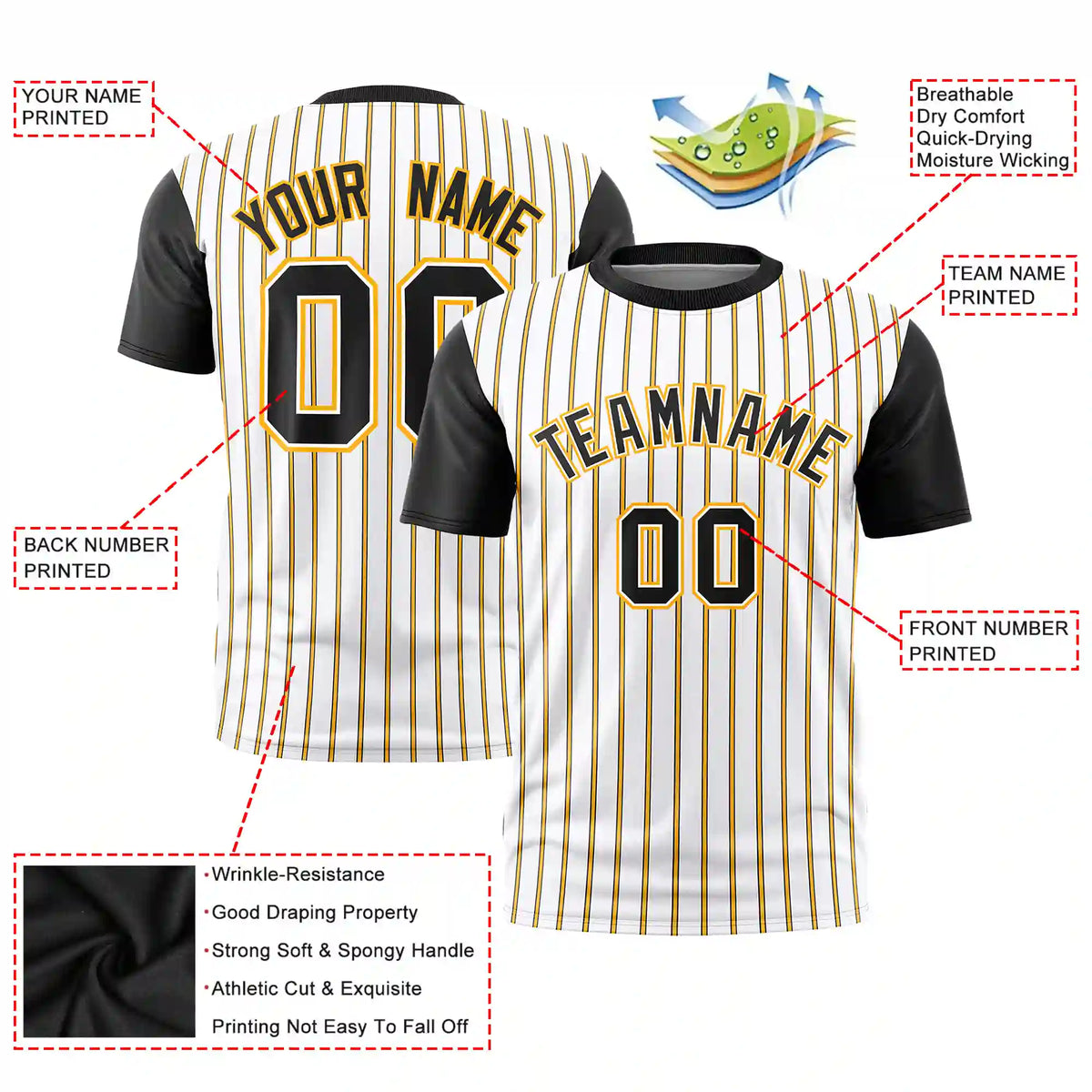 Custom White Yellow-Black Pinstripe Pattern Design Performance T-Shirt