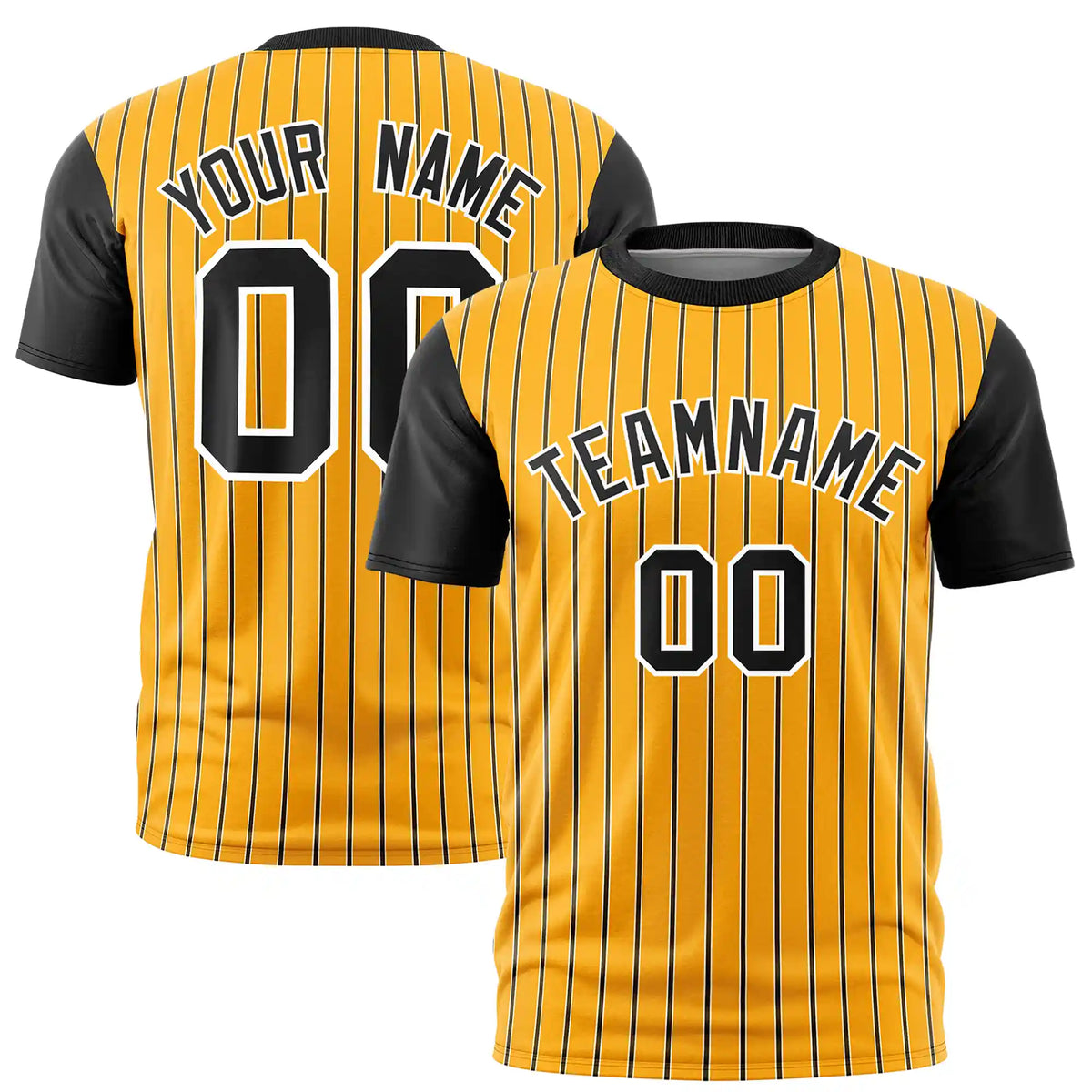 Custom Yellow White-Black Pinstripe Pattern Design Performance T-Shirt