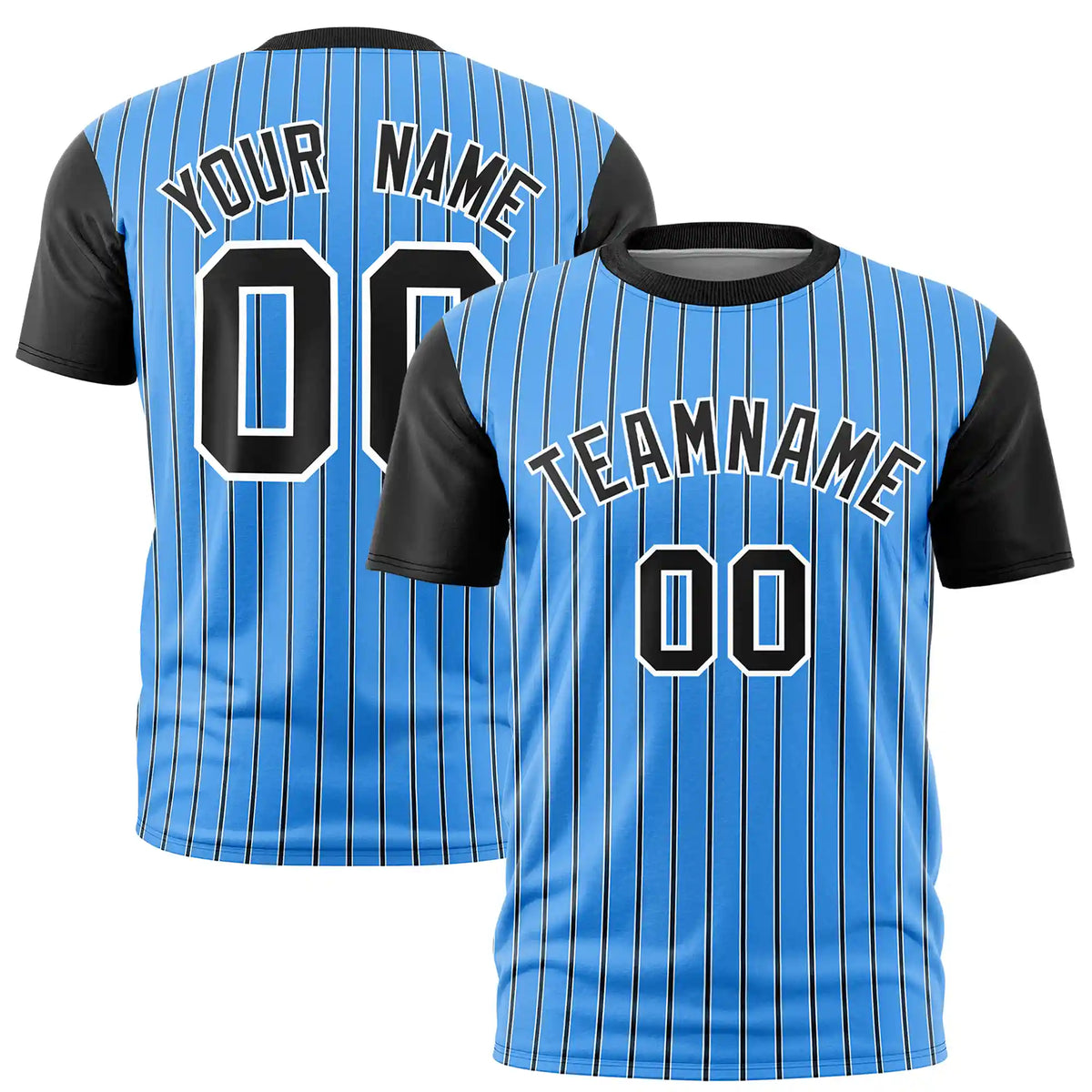 Custom Powder Blue White-Black Pinstripe Pattern Design Performance T-Shirt