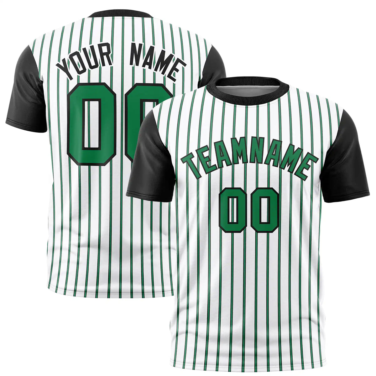 Custom White Kelly Green-Black Pinstripe Pattern Design Performance T-Shirt