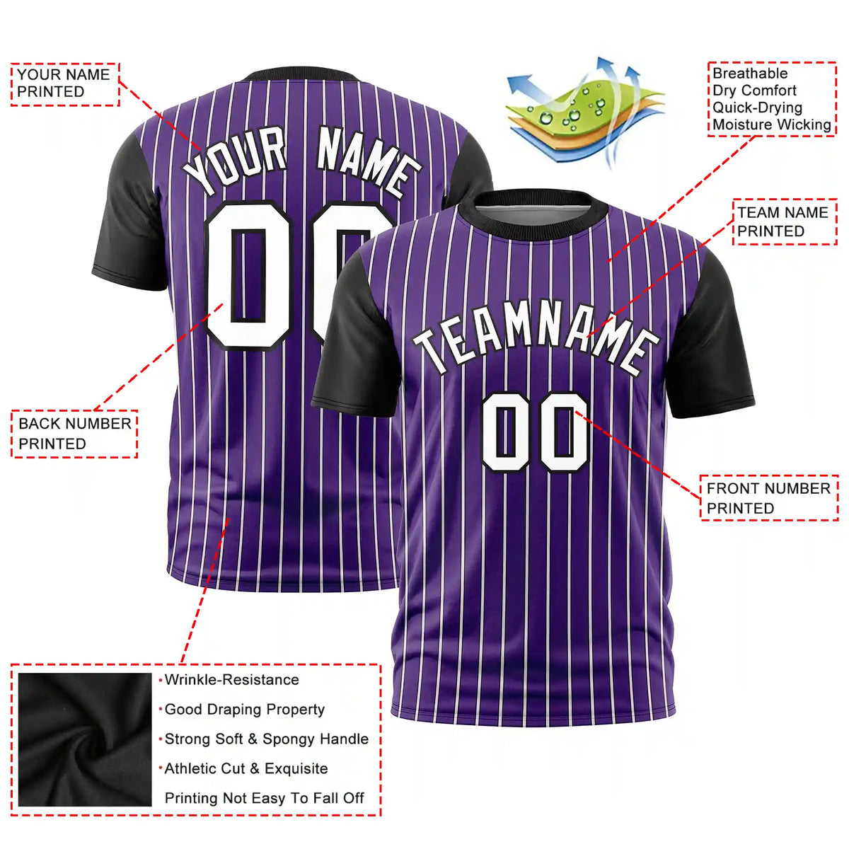 Custom Purple White-Black Pinstripe Pattern Design Performance T-Shirt