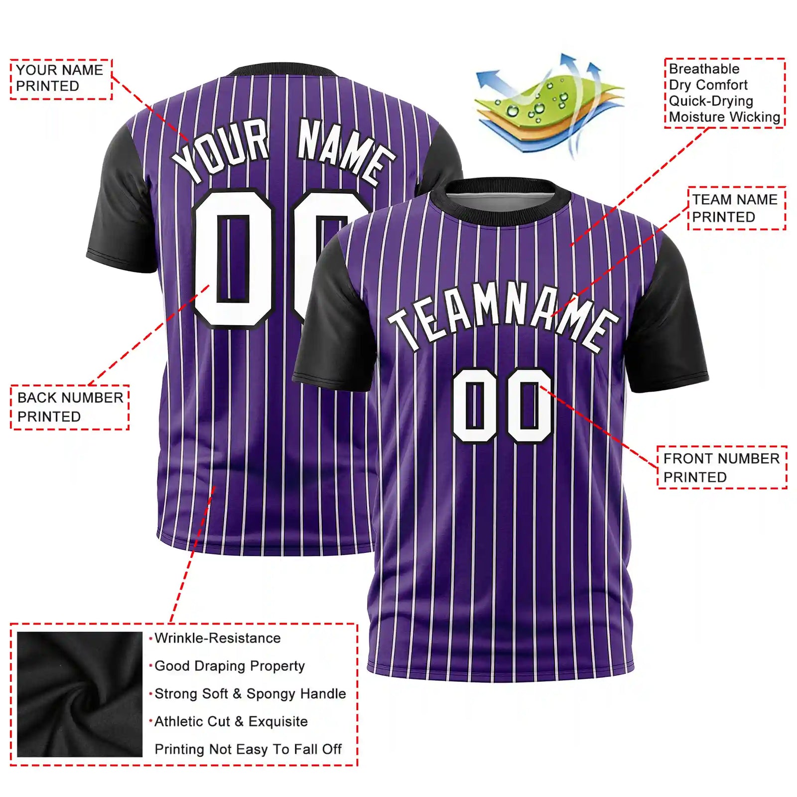 Custom Purple White-Black Pinstripe Pattern Design Performance T-Shirt