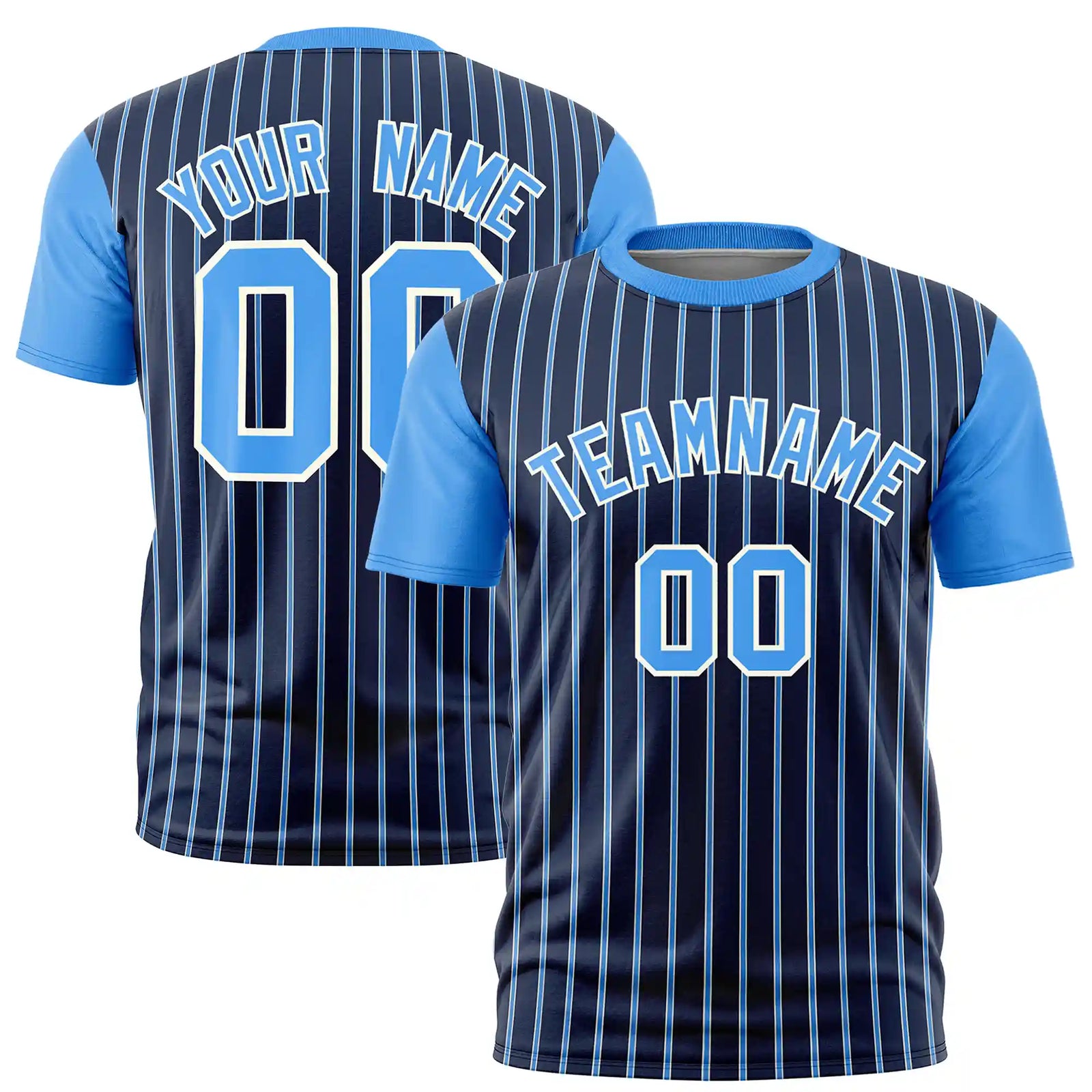 Custom Navy White-Powder Blue Pinstripe Pattern Design Performance T-Shirt