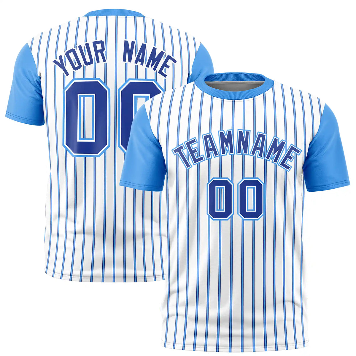 Custom White Royal Blue-Powder Blue Pinstripe Pattern Design Performance T-Shirt