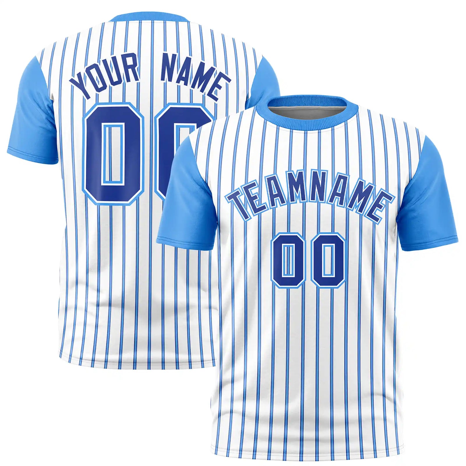Custom White Royal Blue-Powder Blue Pinstripe Pattern Design Performance T-Shirt