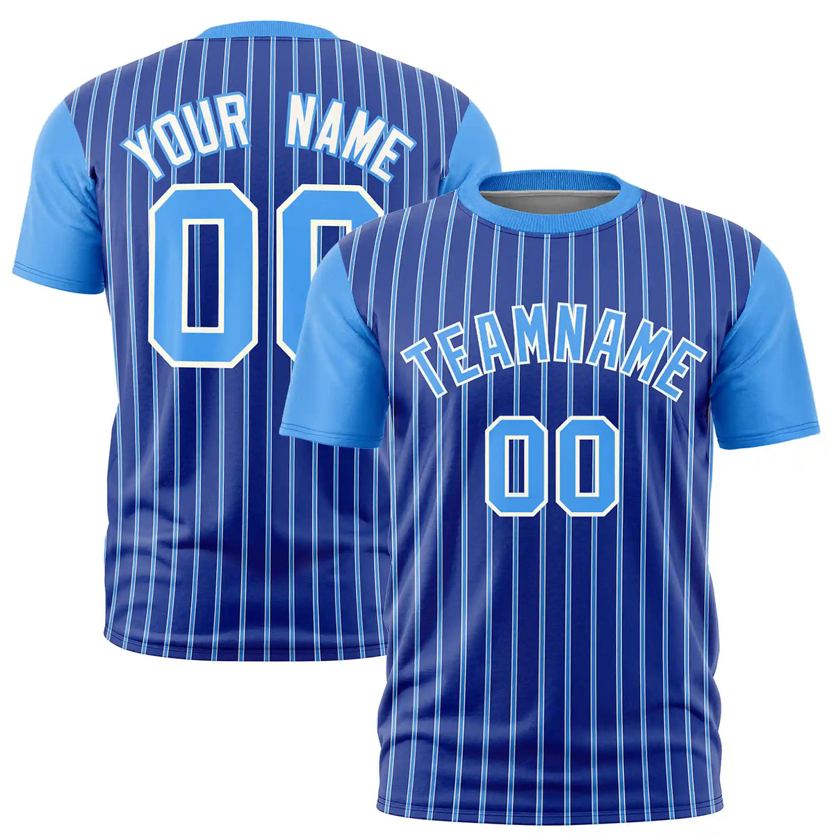 Custom Royal Blue White-Powder Blue Pinstripe Pattern Design Performance T-Shirt