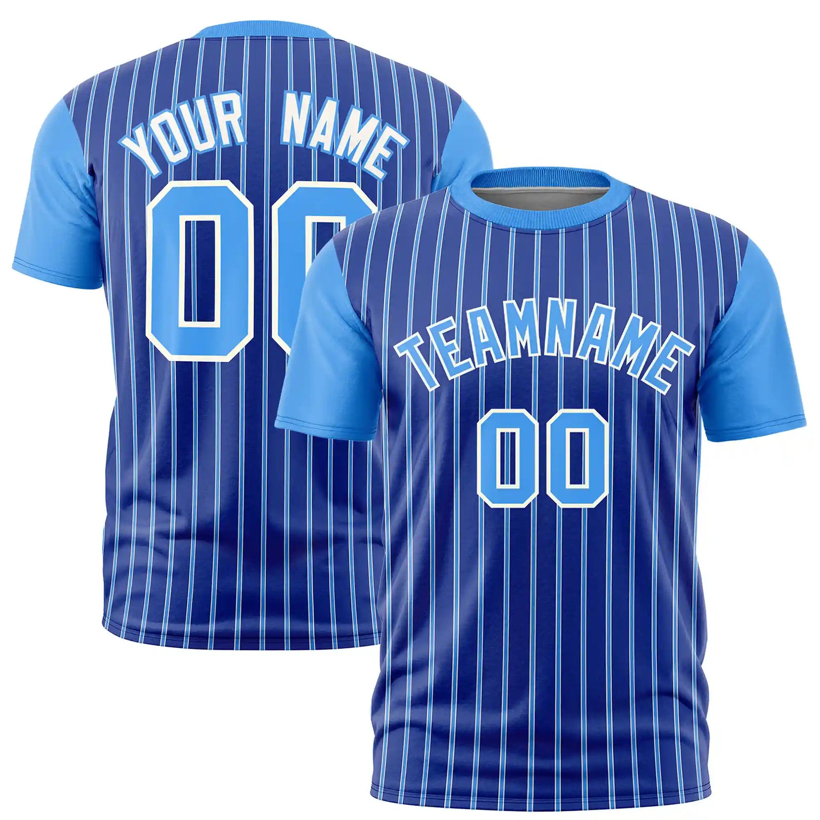 Custom Royal Blue White-Powder Blue Pinstripe Pattern Design Performance T-Shirt