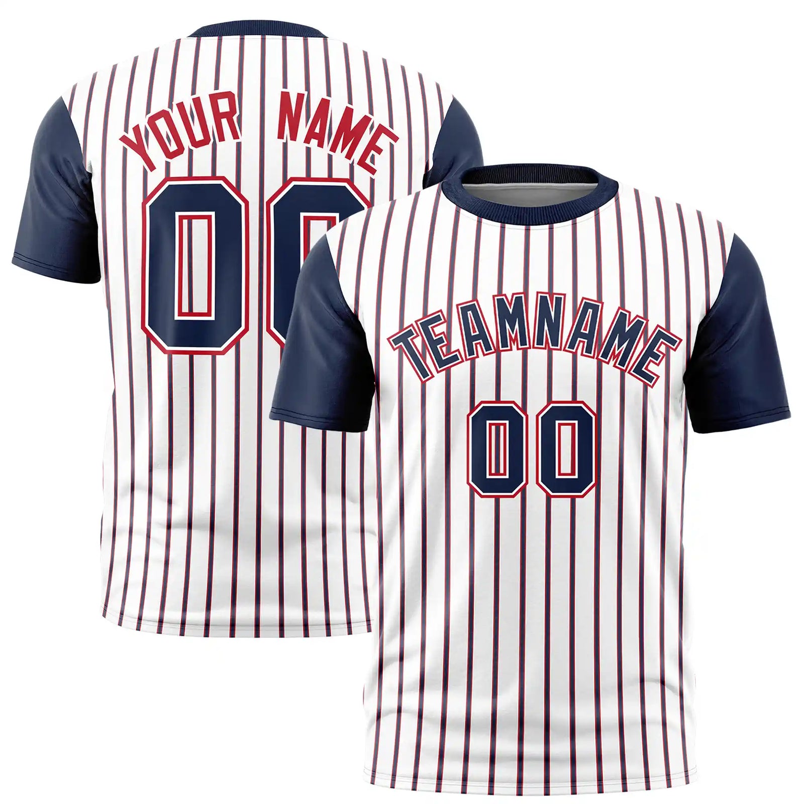 Custom White Red-Navy Pinstripe Pattern Design Performance T-Shirt