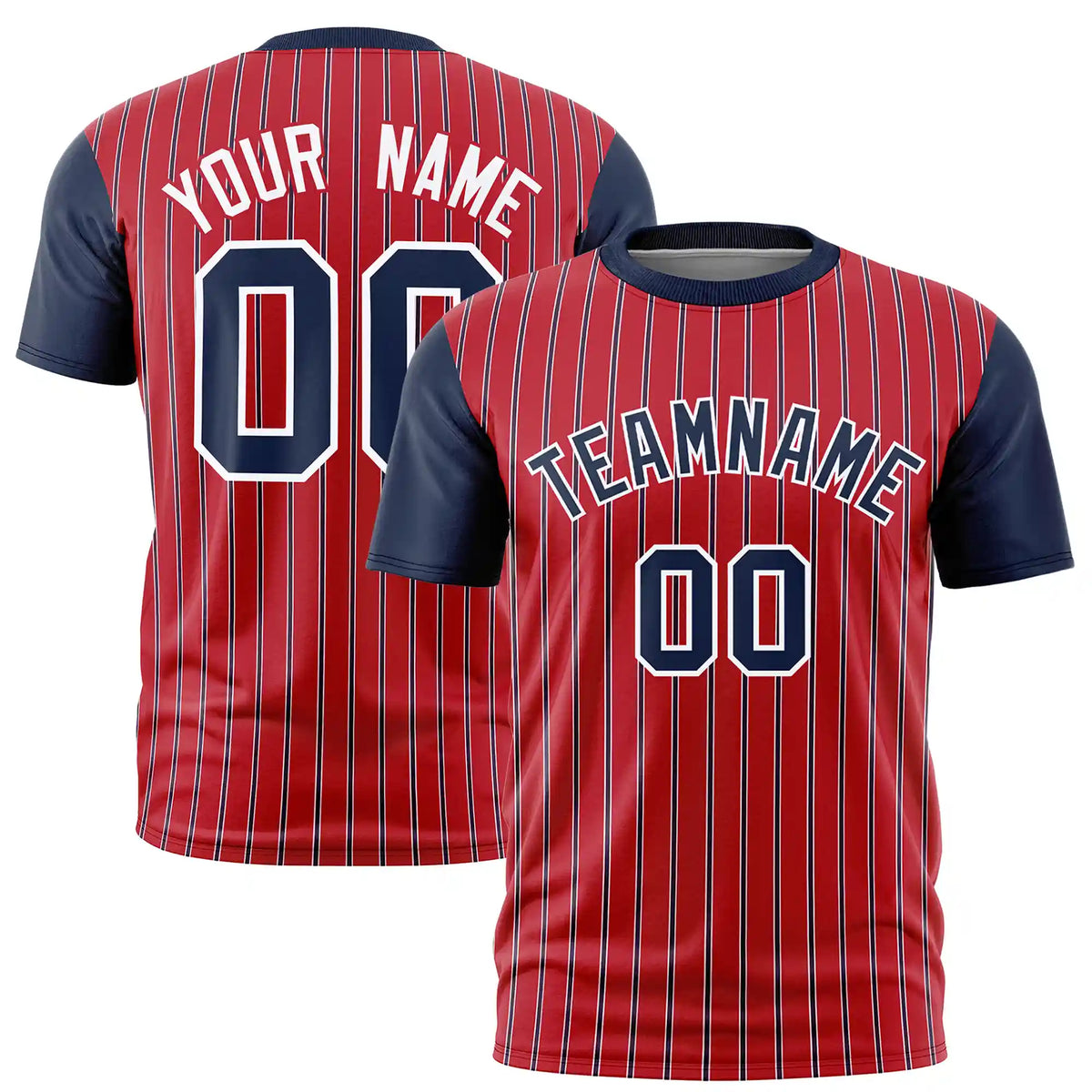 Custom Red White-Navy Pinstripe Pattern Design Performance T-Shirt