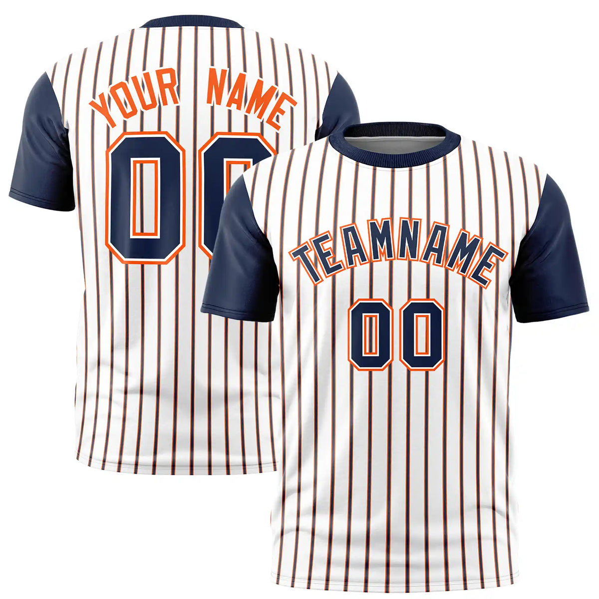 Custom White Orange-Navy Pinstripe Pattern Design Performance T-Shirt