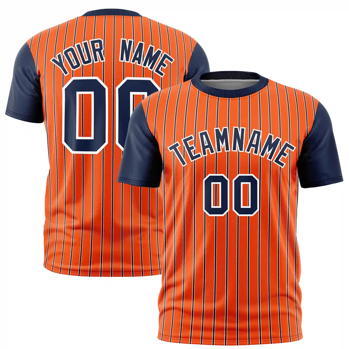Custom Orange White-Navy Pinstripe Pattern Design Performance T-Shirt