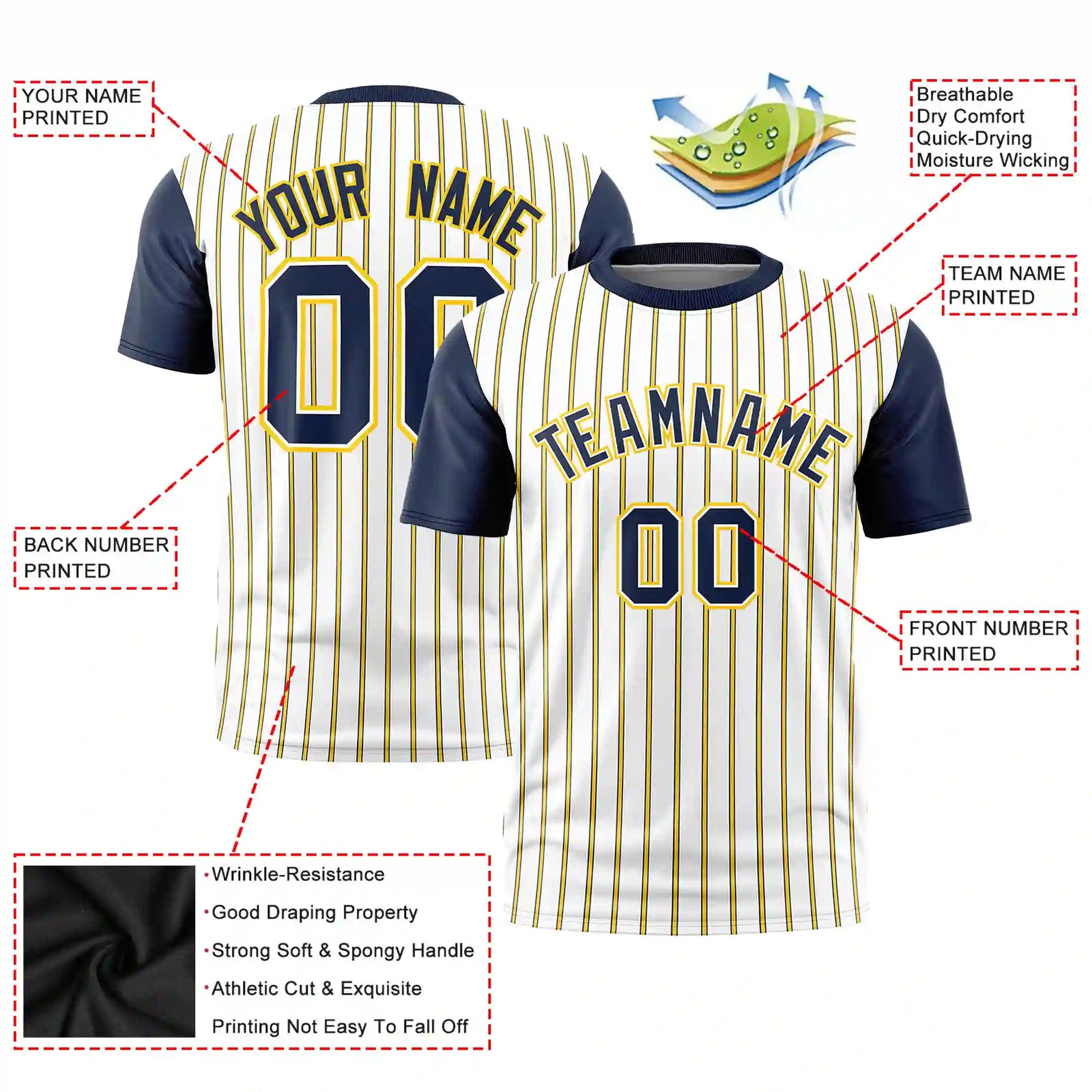 Custom White Orange-Navy Pinstripe Pattern Design Performance T-Shirt