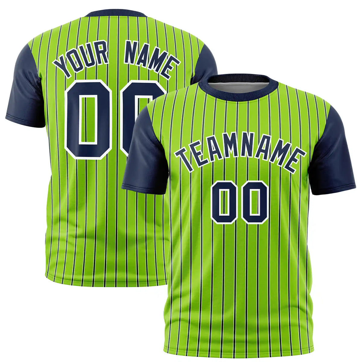 Custom Neon Green White-Navy Pinstripe Pattern Design Performance T-Shirt