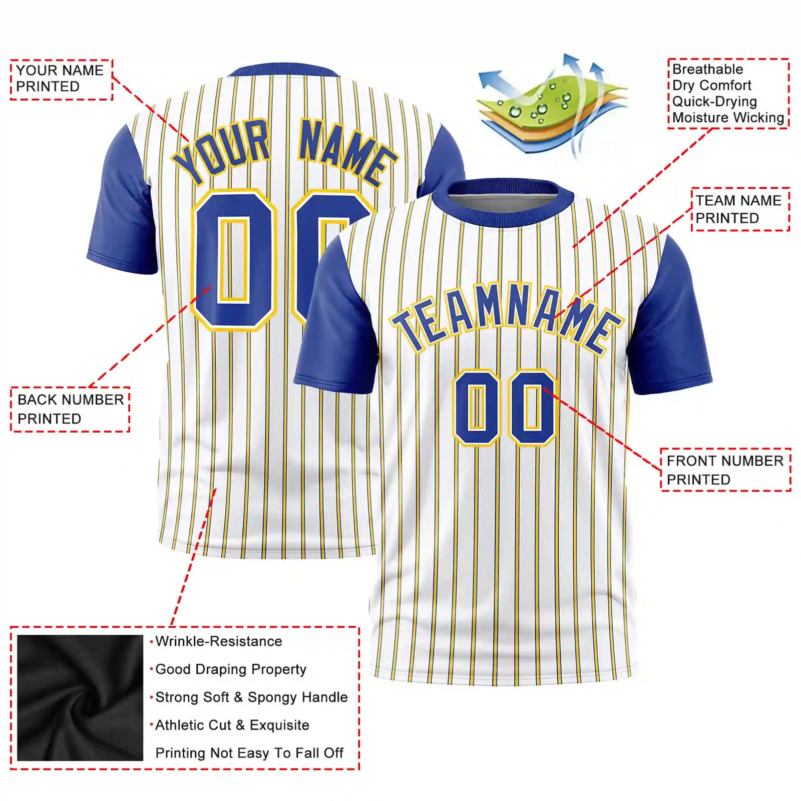 Custom White Gold01-Royal Blue Pinstripe Pattern Design Performance T-Shirt
