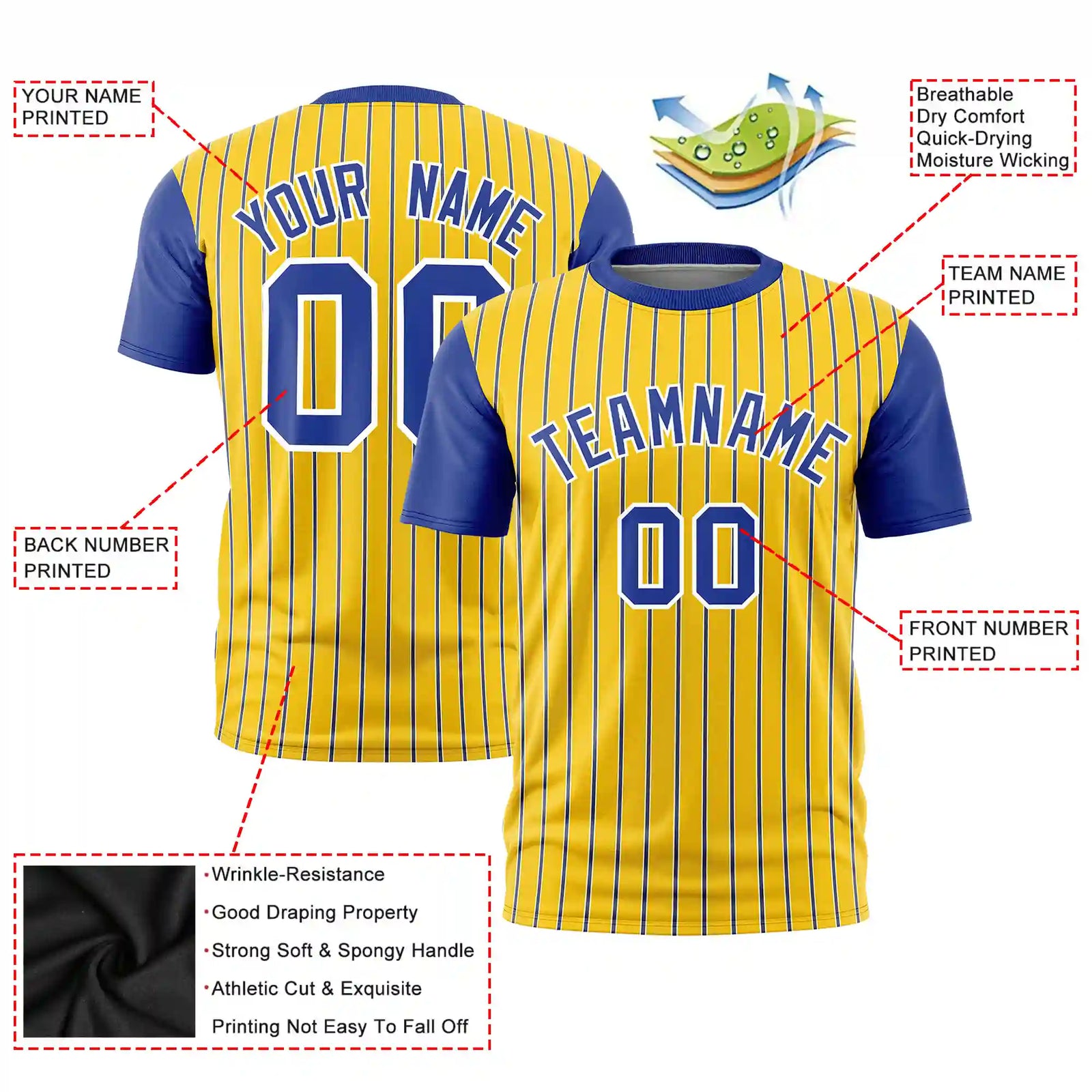 Custom Gold01 White-Royal Blue Pinstripe Pattern Design Performance T-Shirt