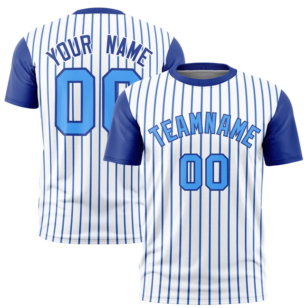 Custom White Powder Blue-Royal Blue Pinstripe Pattern Design Performance T-Shirt