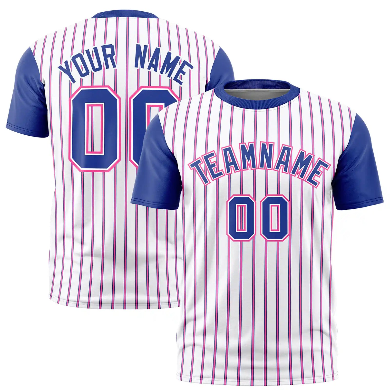 Custom White Pink-Royal Blue Pinstripe Pattern Design Performance T-Shirt
