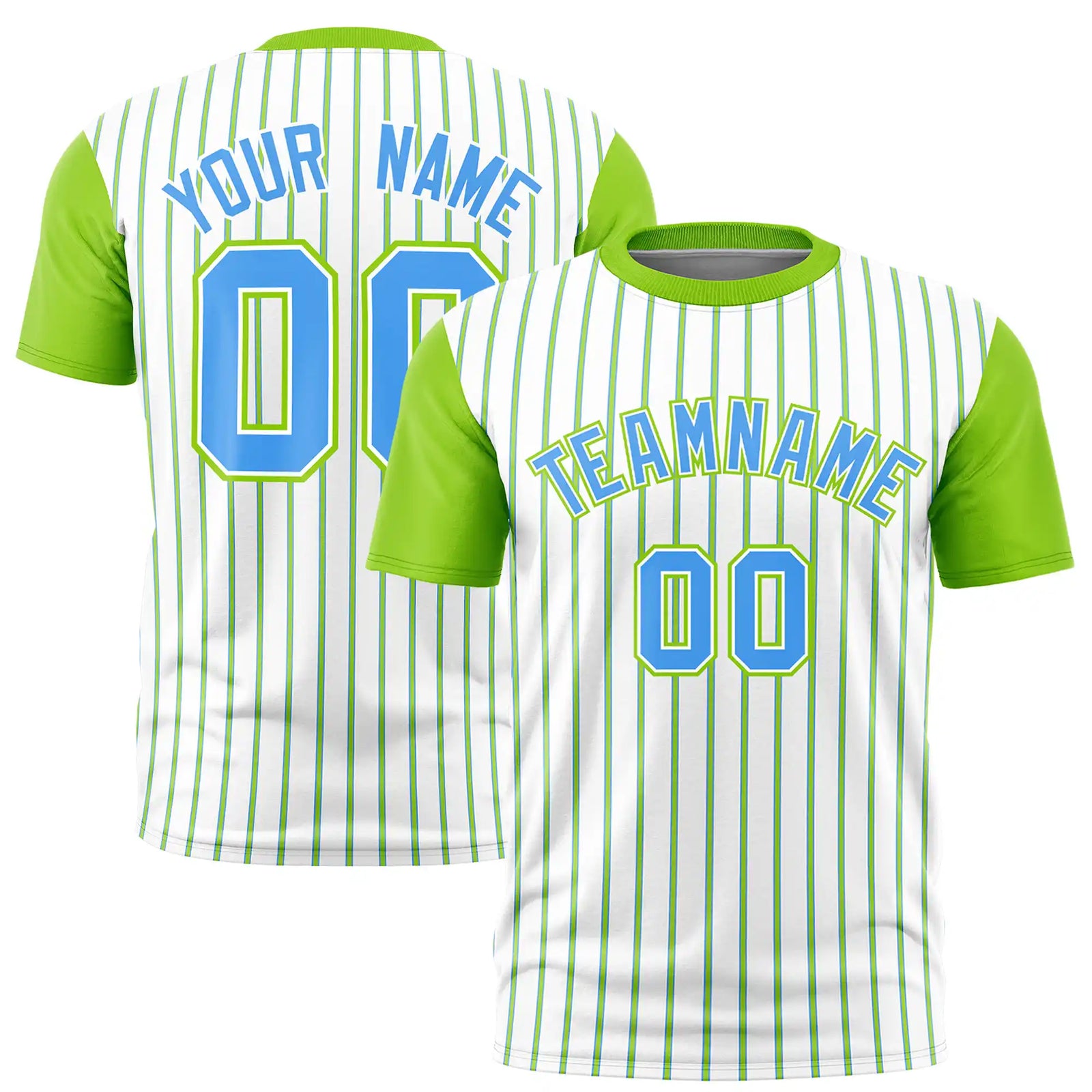 Custom White Powder Blue-Neon Green Pinstripe Pattern Design Performance T-Shirt