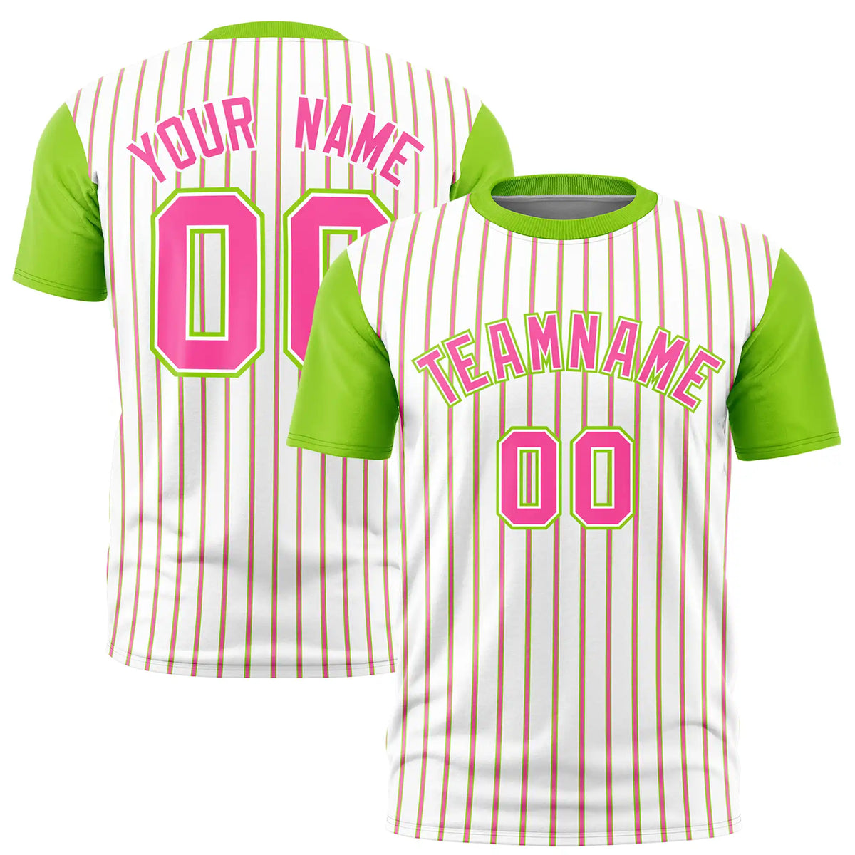 Custom White Pink-Neon Green Pinstripe Pattern Design Performance T-Shirt