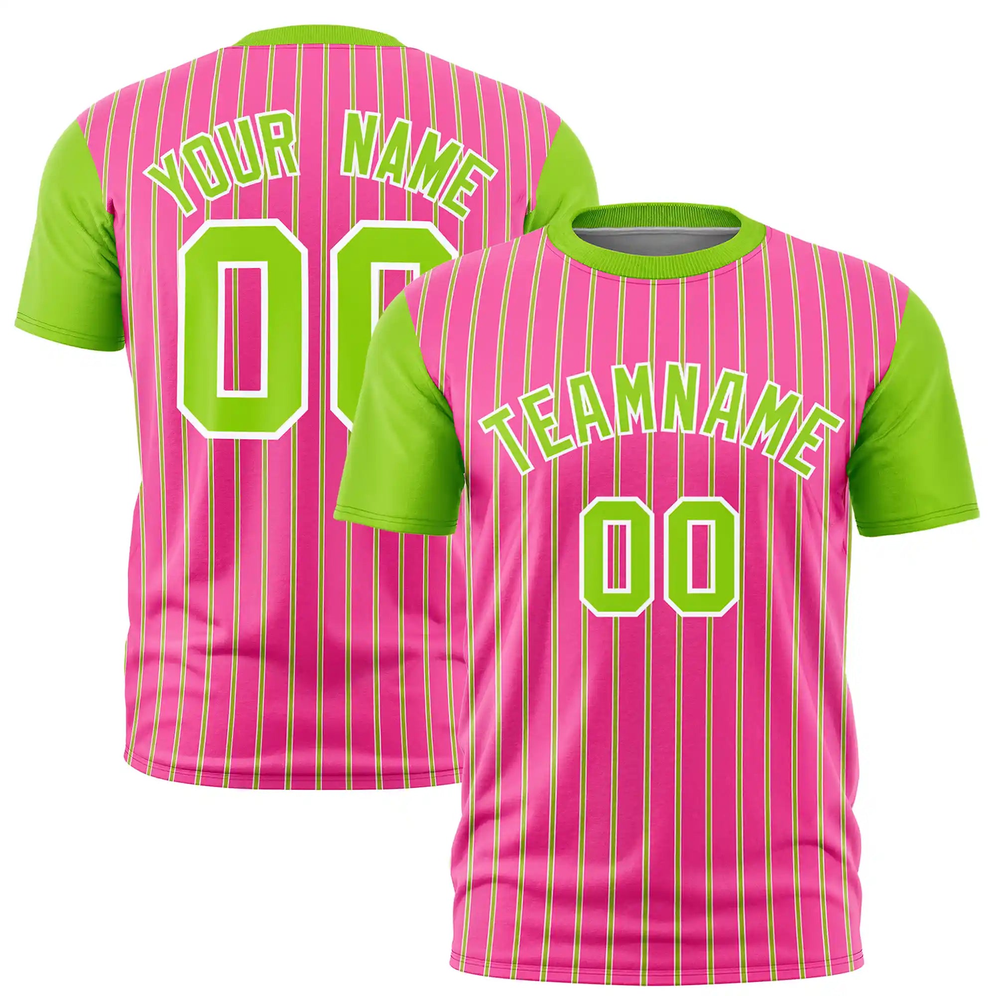 Custom Pink White-Neon Green Pinstripe Pattern Design Performance T-Shirt