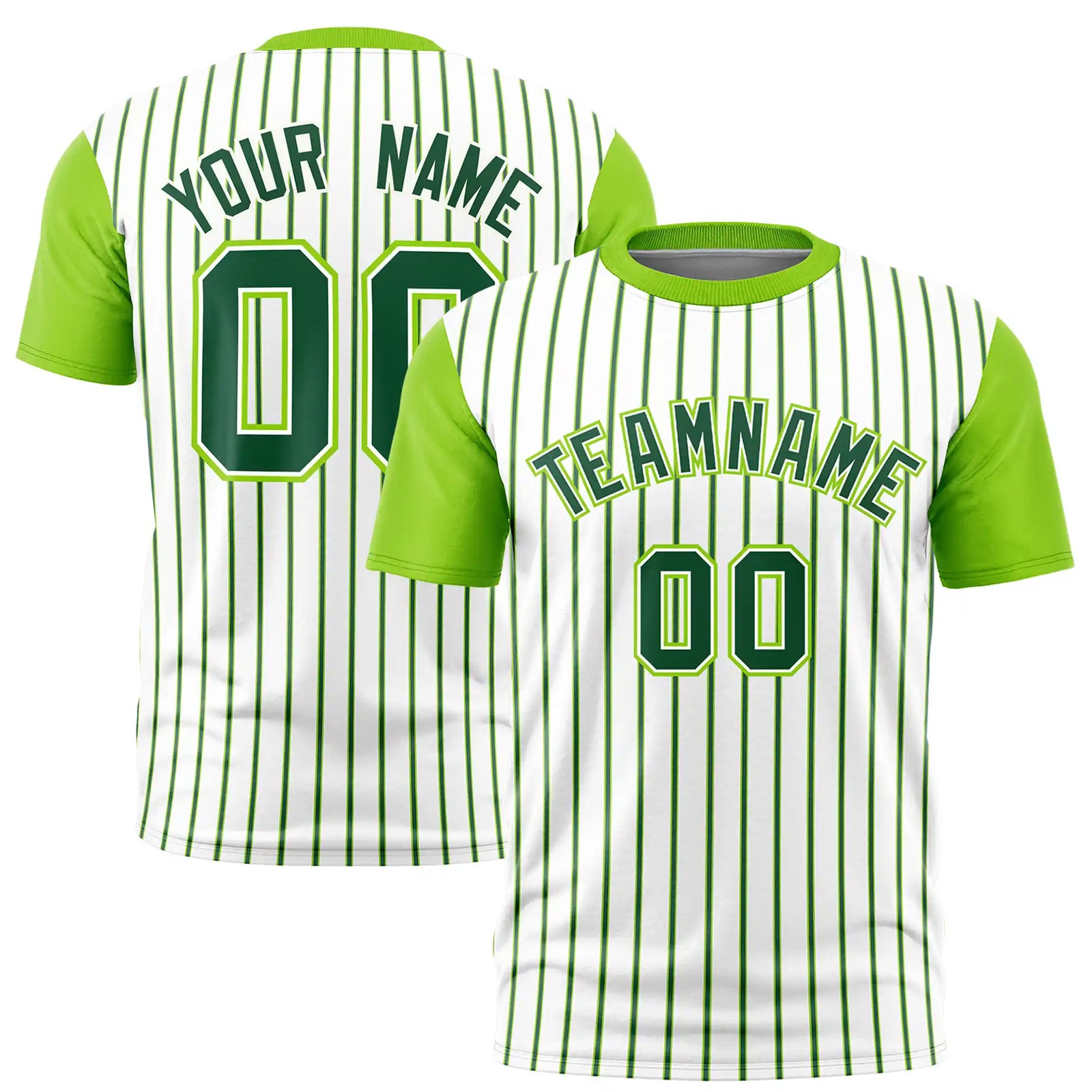 Custom White Green-Neon Green Pinstripe Pattern Design Performance T-Shirt