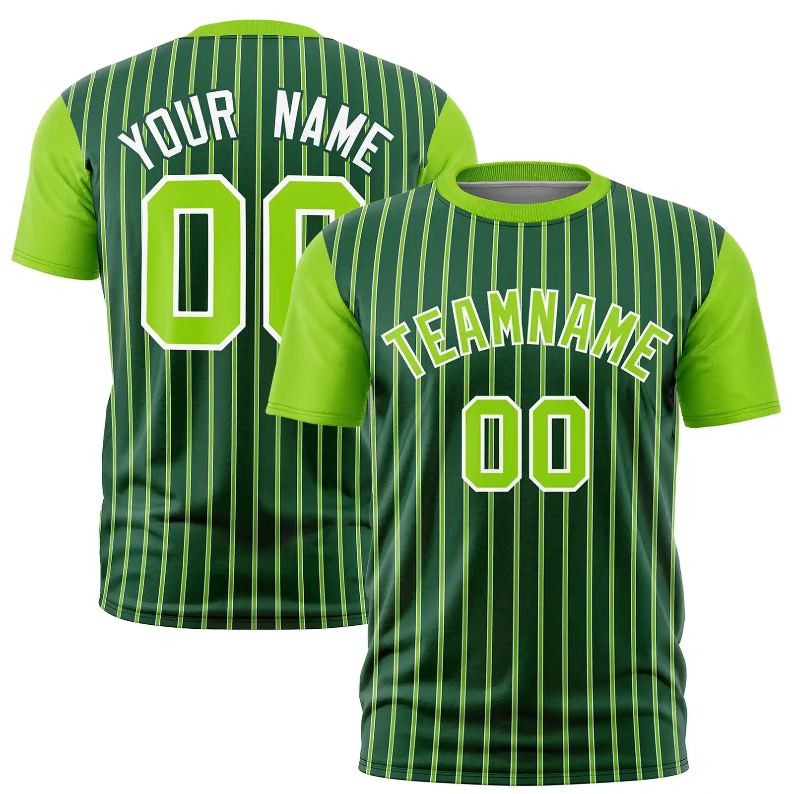 Custom Green White-Neon Green Pinstripe Pattern Design Performance T-Shirt