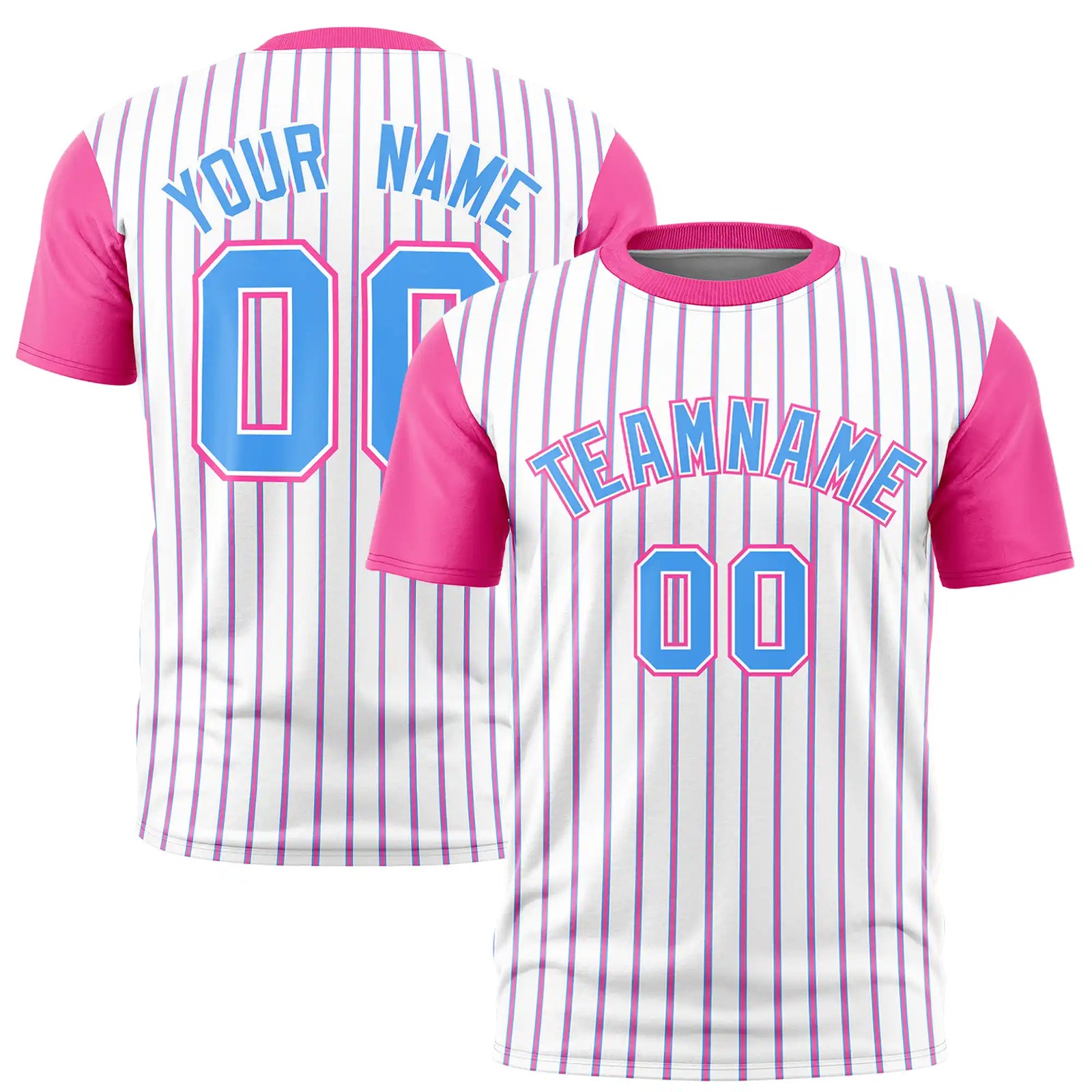 Custom White Powder Blue-Pink Pinstripe Pattern Design Performance T-Shirt