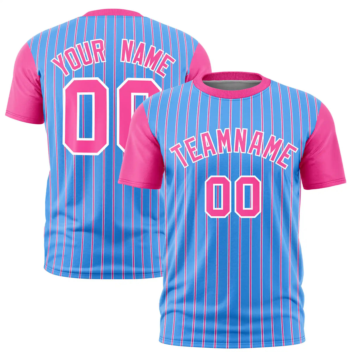 Custom Powder Blue White-Pink Pinstripe Pattern Design Performance T-Shirt