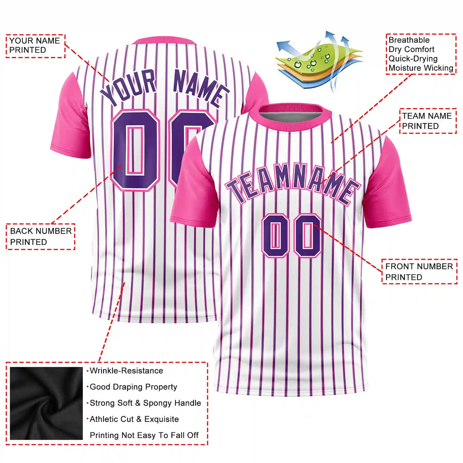 Custom White Purple-Pink Pinstripe Pattern Design Performance T-Shirt