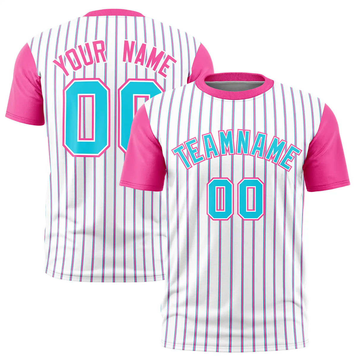 Custom White Sky Blue-Pink Pinstripe Pattern Design Performance T-Shirt