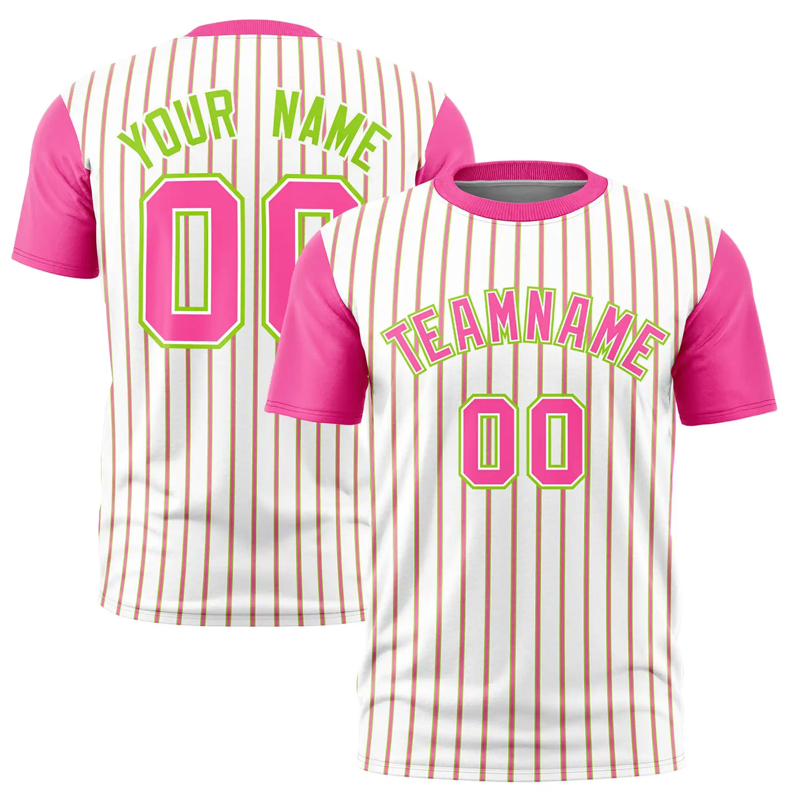 Custom White Neon Green-Pink Pinstripe Pattern Design Performance T-Shirt