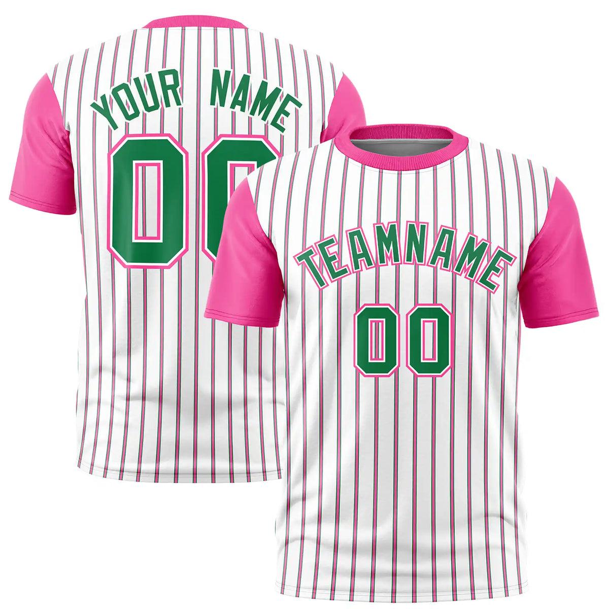 Custom White Kelly Green-Pink Pinstripe Pattern Design Performance T-Shirt