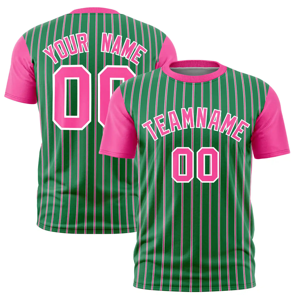 Custom Kelly Green White-Pink Pinstripe Pattern Design Performance T-Shirt