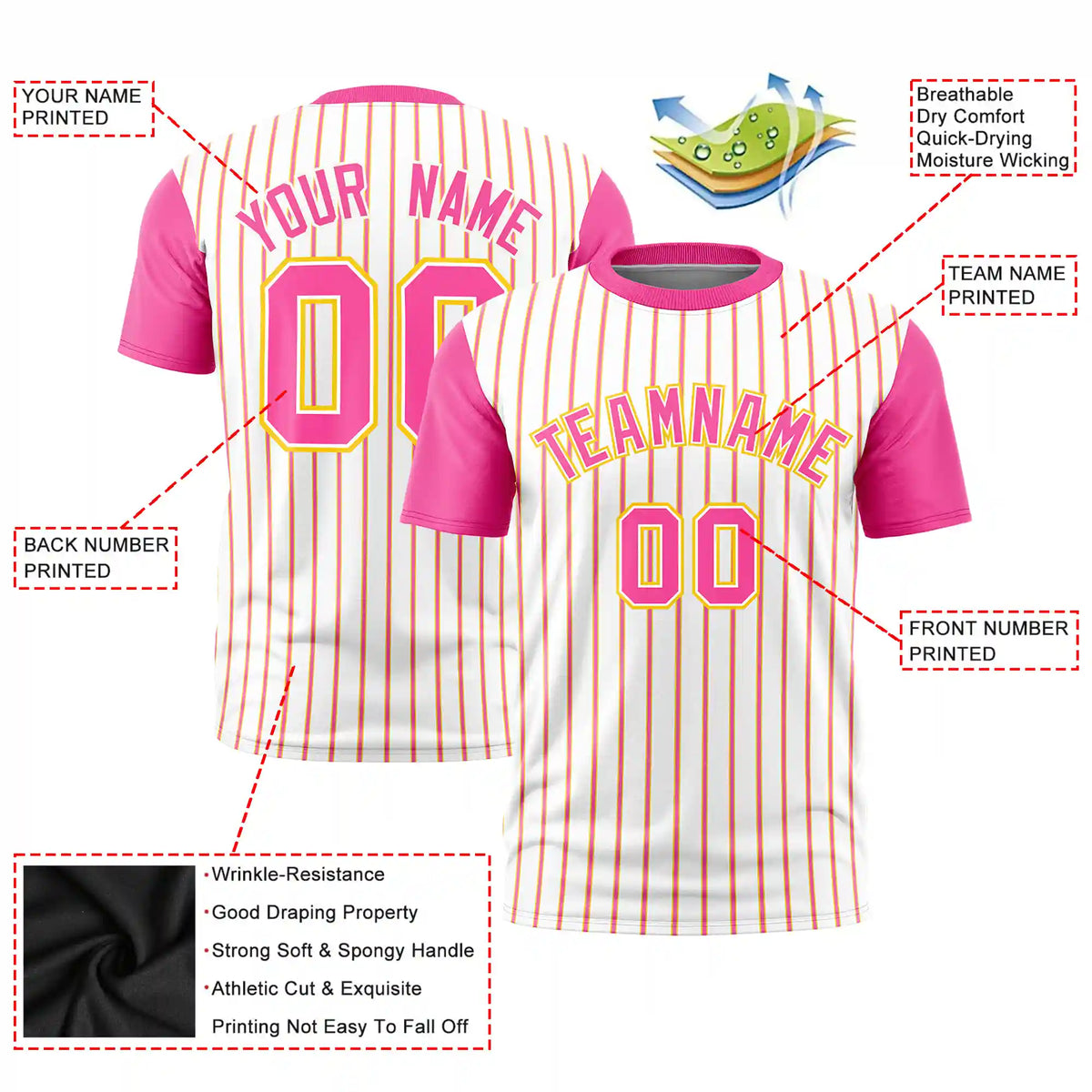 Custom White Gold01-Pink Pinstripe Pattern Design Performance T-Shirt