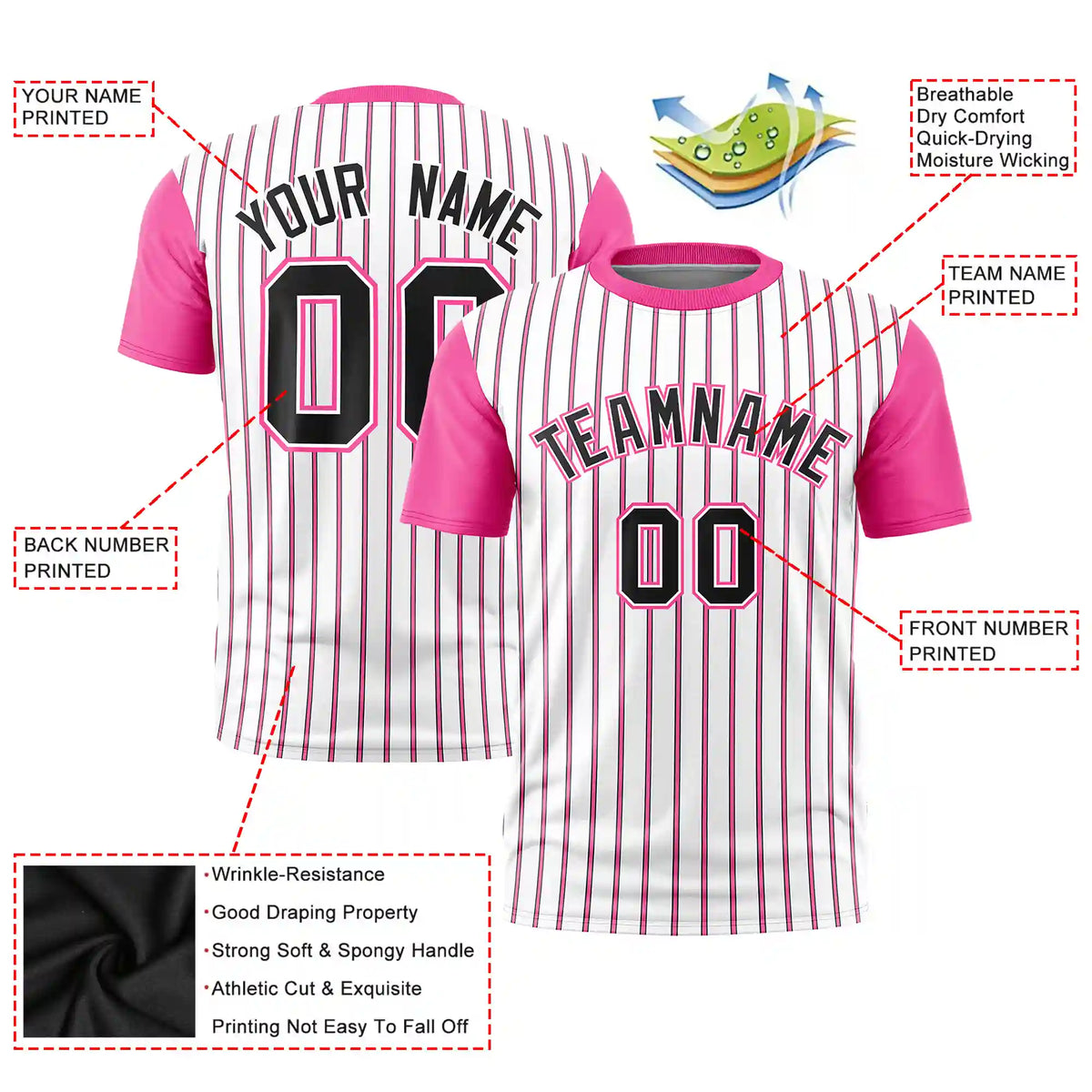 Custom White Black-Pink Pinstripe Pattern Design Performance T-Shirt