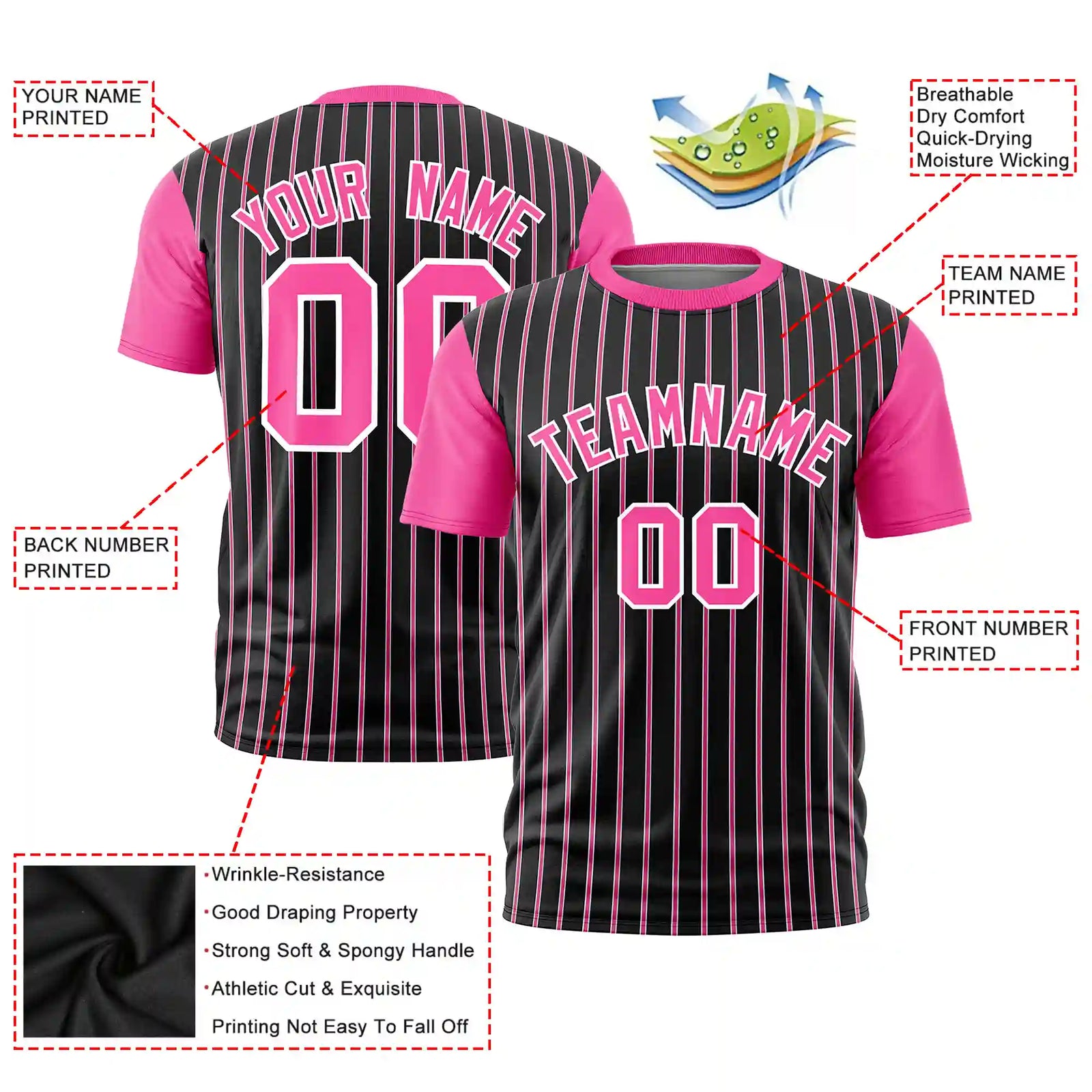 Custom Black White-Pink Pinstripe Pattern Design Performance T-Shirt