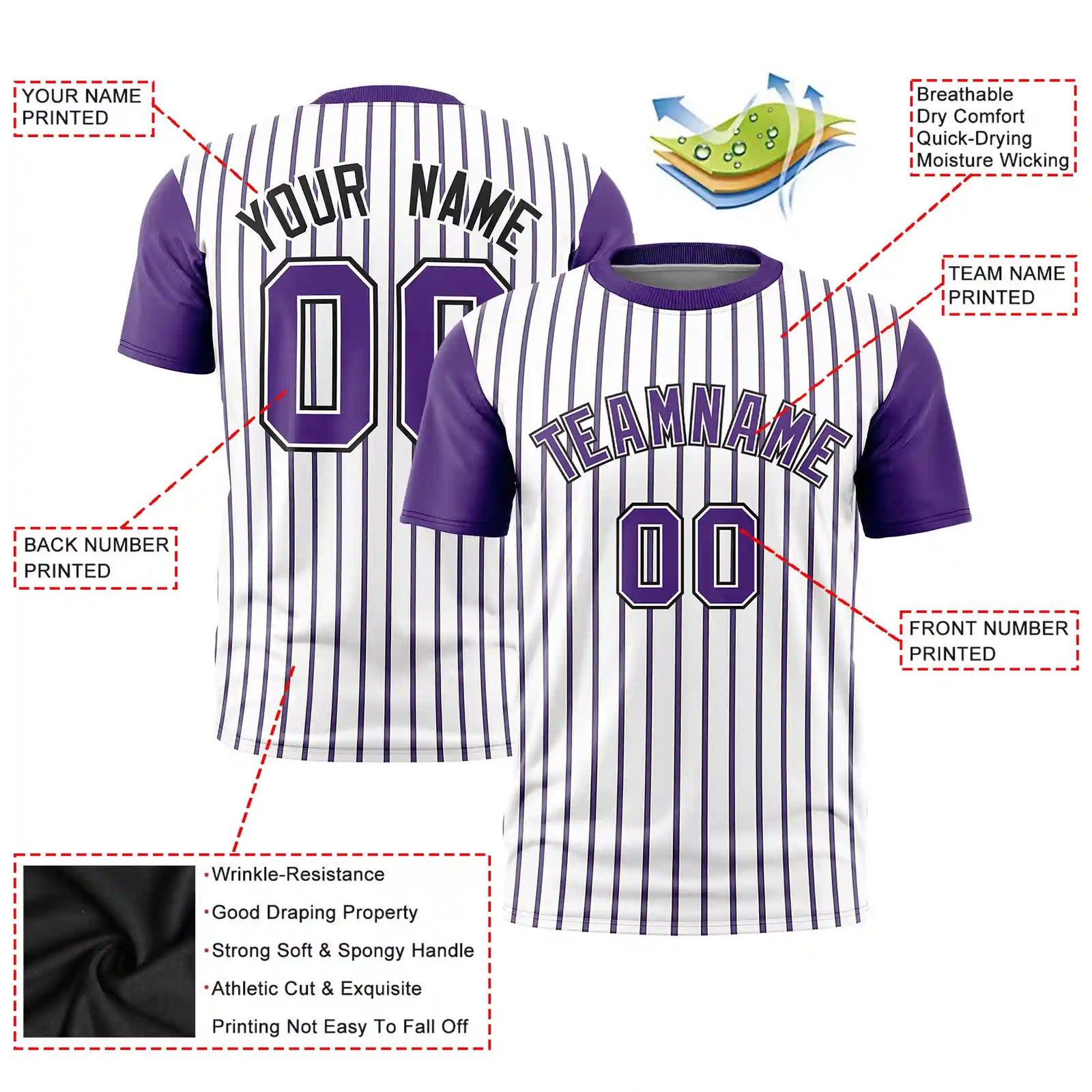 Custom White Black-Purple Pinstripe Pattern Design Performance T-Shirt