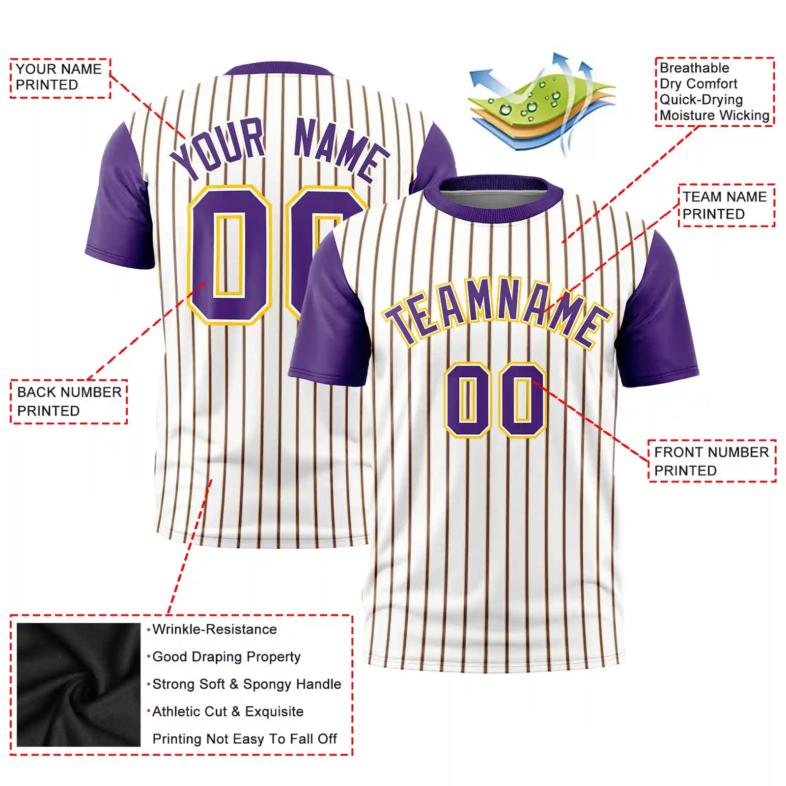 Custom White Gold01-Purple Pinstripe Pattern Design Performance T-Shirt