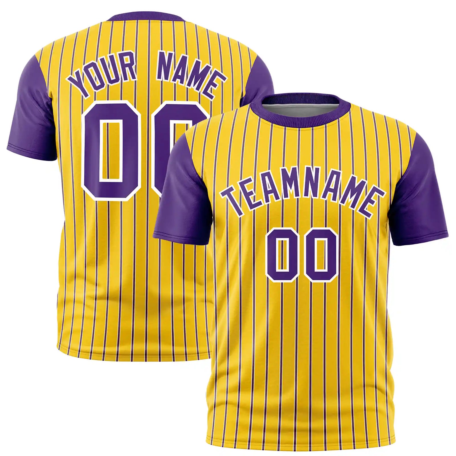 Custom Gold01 White-Purple Pinstripe Pattern Design Performance T-Shirt