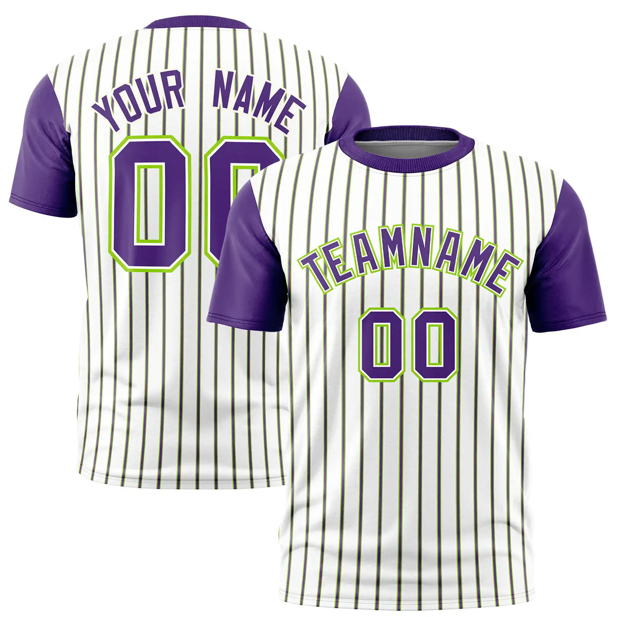 Custom White Neon Green-Purple Pinstripe Pattern Design Performance T-Shirt