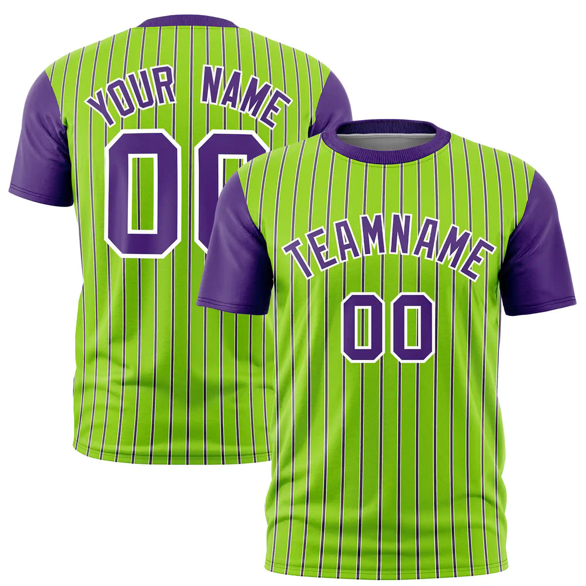 Custom Neon Green White-Purple Pinstripe Pattern Design Performance T-Shirt