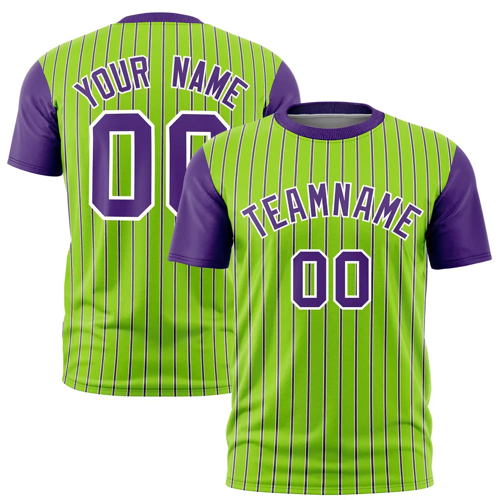 Custom Neon Green White-Purple Pinstripe Pattern Design Performance T-Shirt