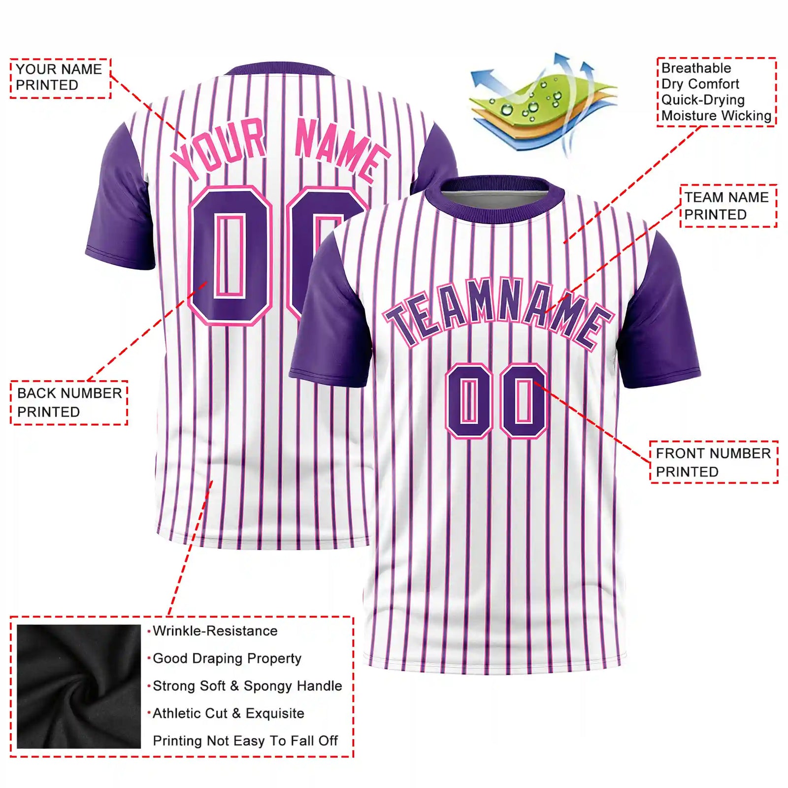 Custom White Pink-Purple Pinstripe Pattern Design Performance T-Shirt