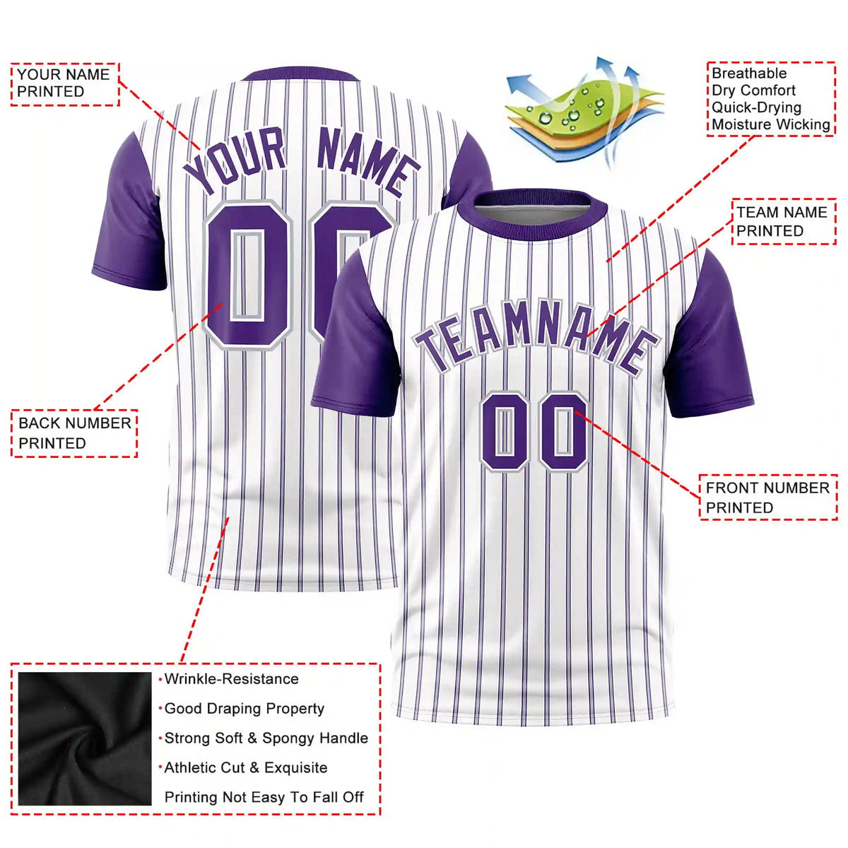Custom White Gray-Purple Pinstripe Pattern Design Performance T-Shirt