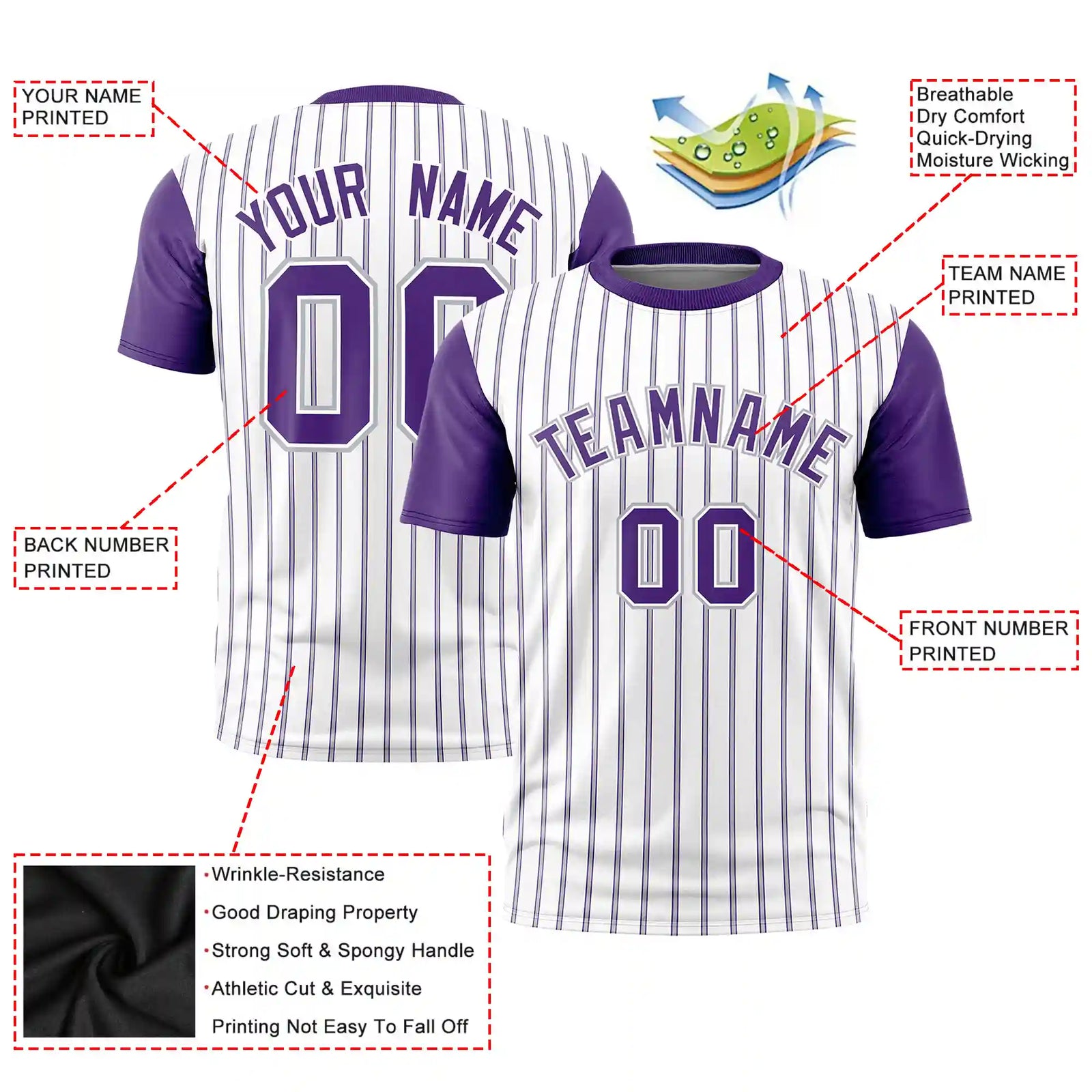Custom White Gray-Purple Pinstripe Pattern Design Performance T-Shirt