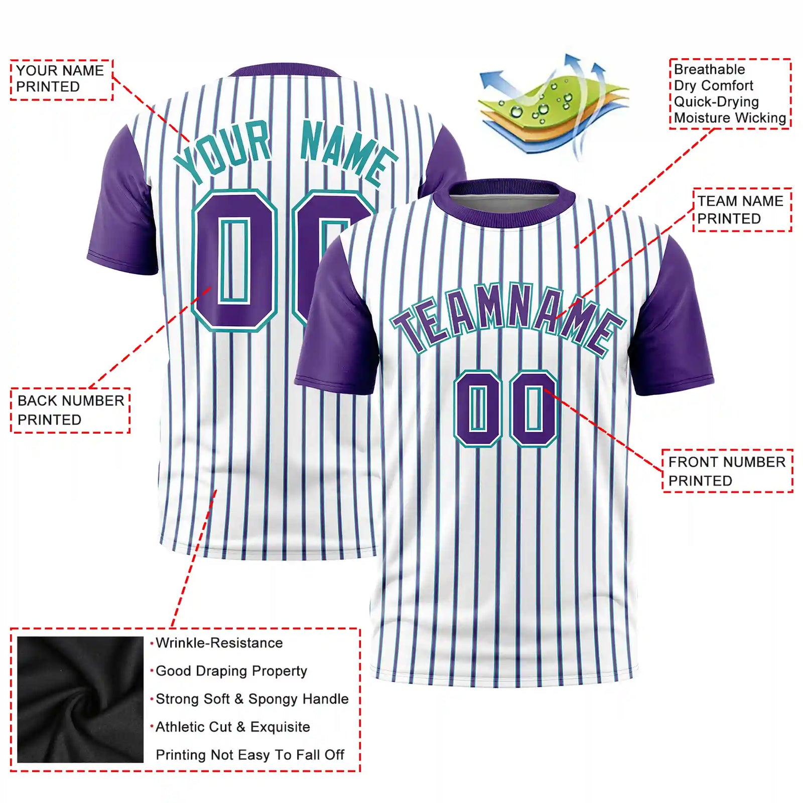 Custom White Aqua-Purple Pinstripe Pattern Design Performance T-Shirt