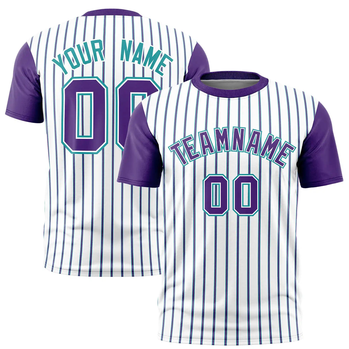 Custom White Aqua-Purple Pinstripe Pattern Design Performance T-Shirt
