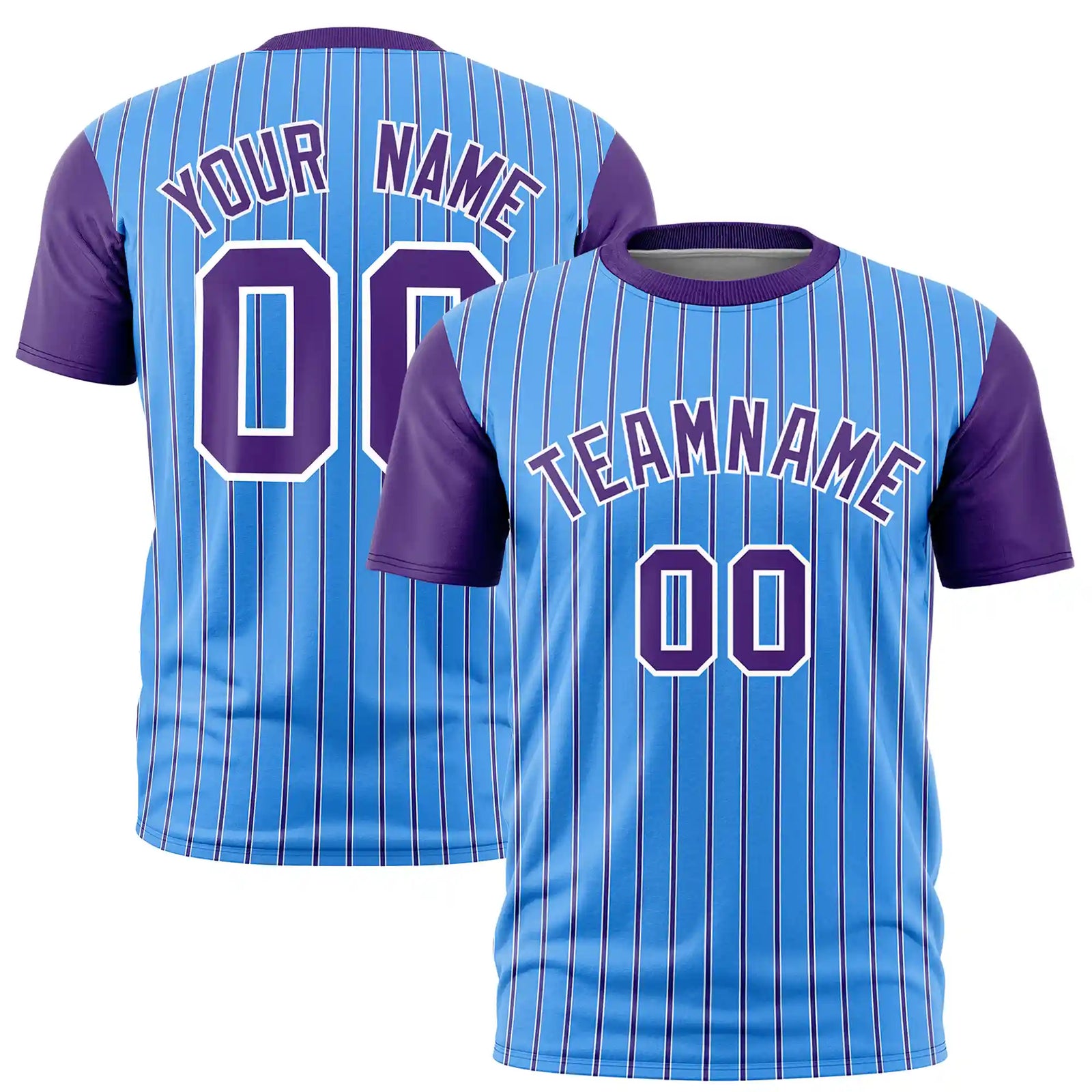 Custom Powder Blue White-Purple Pinstripe Pattern Design Performance T-Shirt